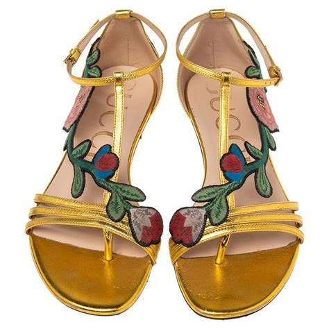 gucci ophelia floral embroidered leather sandals|Shoes .